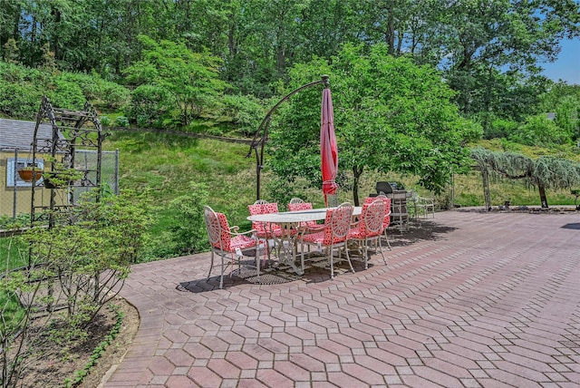 1537 Laurel Hollow Rd, Laurel Hollow, NY 11791 - view of patio featuring outdoor dining space and a grill