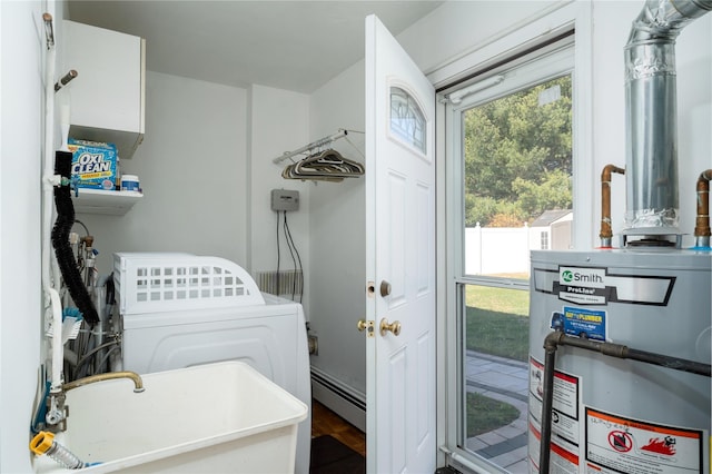 25 Segatogue Ln, South Setauket, NY 11720 - laundry area featuring gas water heater and a baseboard radiator