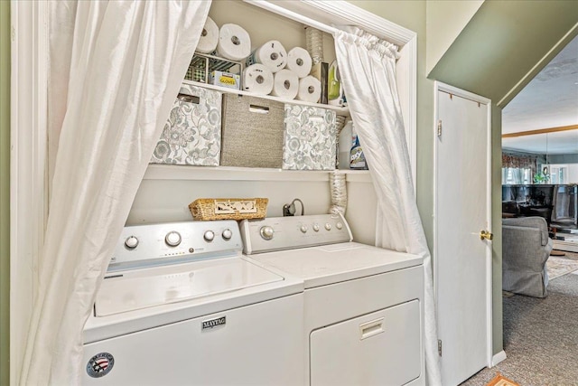 49 Radcliff Ave, Port Washington, NY 11050 - washroom with washer and dryer and carpet