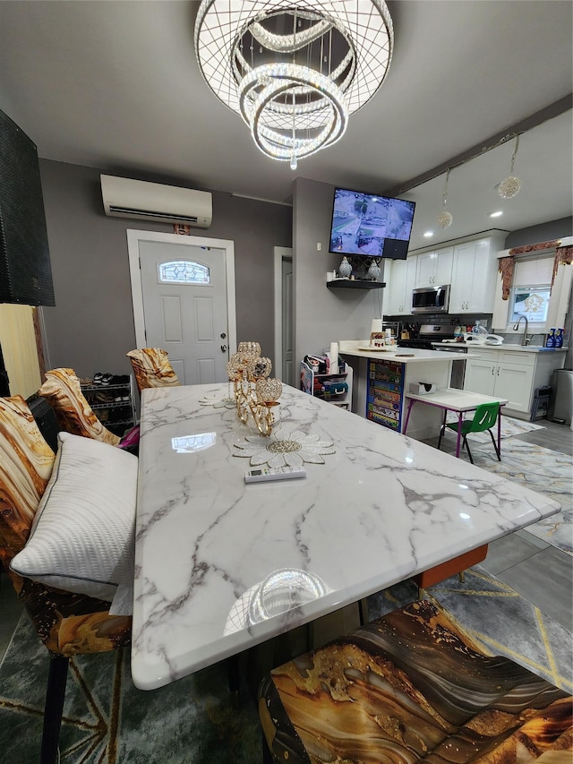 18701 Keeseville Ave, Saint Albans, NY 11412 - dining area with a wall mounted AC and a chandelier