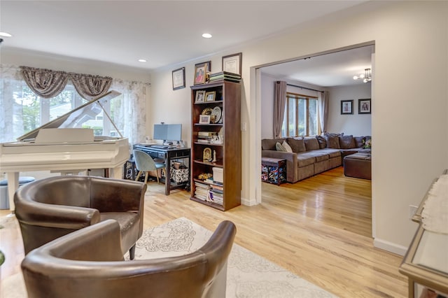 1241 Lednam Ct, Merrick, NY 11566 - office area featuring light wood-style floors and recessed lighting