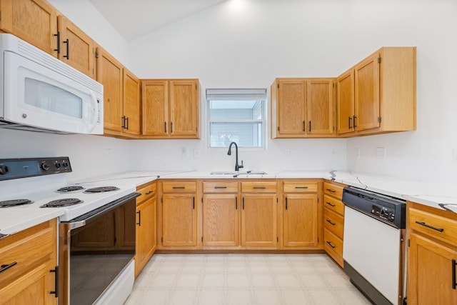 29 Underhill Rd N, Poughquag, NY 12570 - kitchen featuring white appliances, lofted ceiling, light flooring, and light countertops
