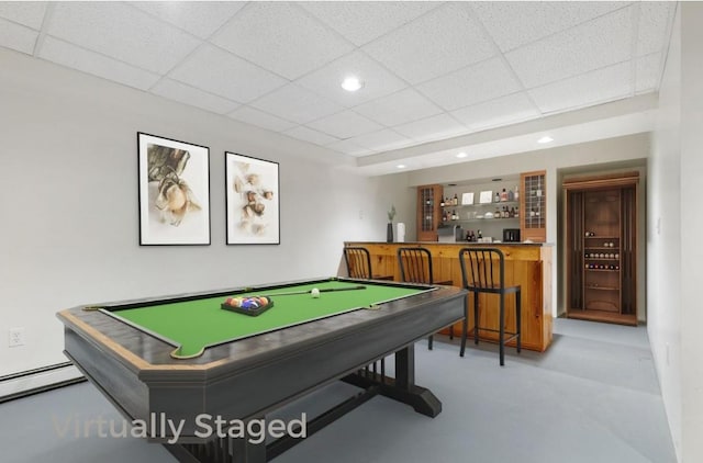 29 Underhill Rd N, Poughquag, NY 12570 - recreation room with wet bar, concrete floors, a drop ceiling, billiards, and recessed lighting