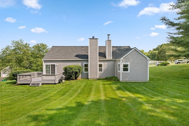 29 Underhill Rd N, Poughquag, NY 12570 - rear view of house featuring a chimney, a yard, a wooden deck, and a shingled roof