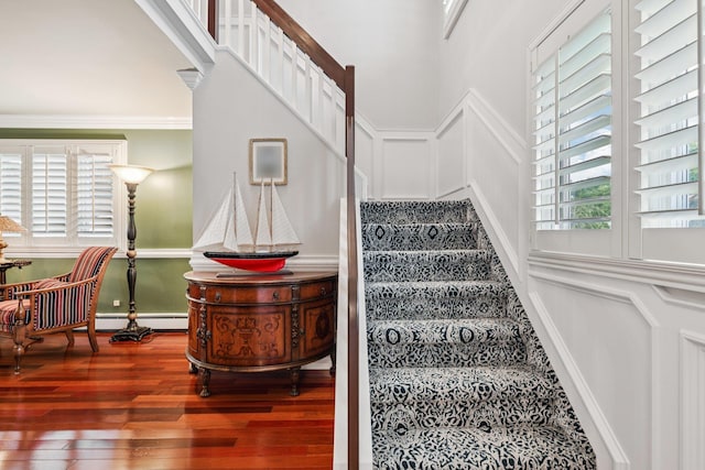 57 Sarah Dr, Lake Grove, NY 11755 - stairs featuring hardwood / wood-style floors and a decorative wall