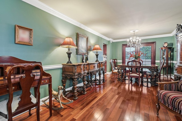 57 Sarah Dr, Lake Grove, NY 11755 - dining space featuring a chandelier, hardwood / wood-style floors, and crown molding