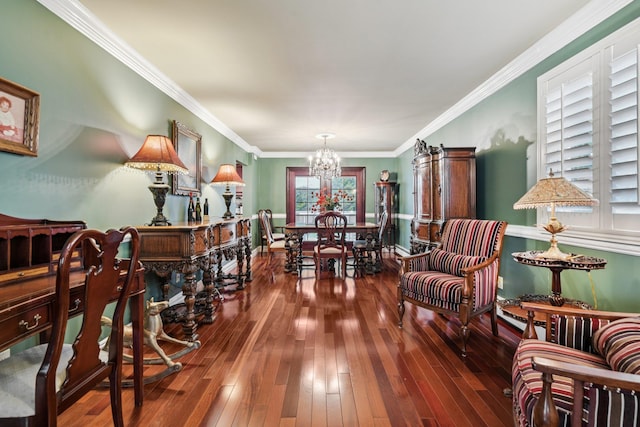57 Sarah Dr, Lake Grove, NY 11755 - dining area featuring a chandelier, hardwood / wood-style floors, and crown molding