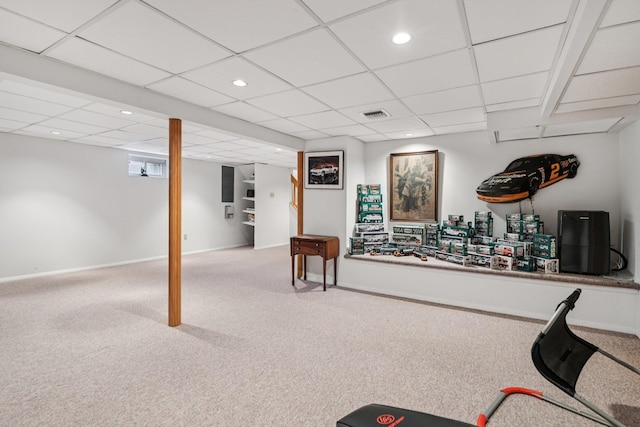 57 Sarah Dr, Lake Grove, NY 11755 - workout room with carpet floors, recessed lighting, and a paneled ceiling
