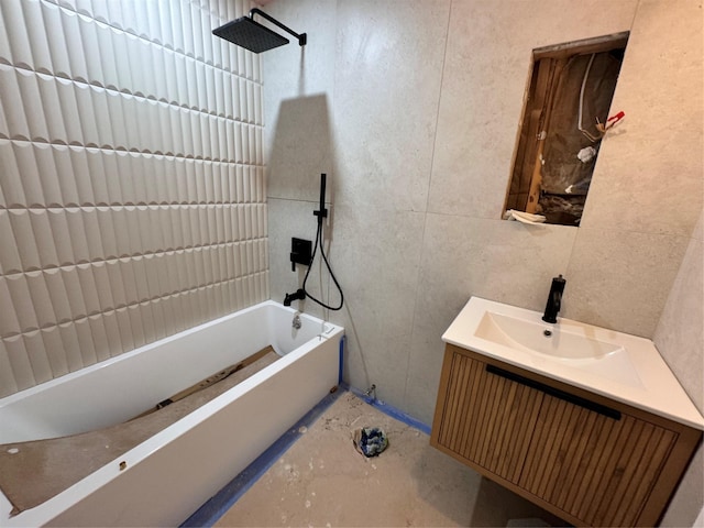 982 E 106th St, Brooklyn, NY 11236 - full bath with tub / shower combination, vanity, and unfinished concrete floors