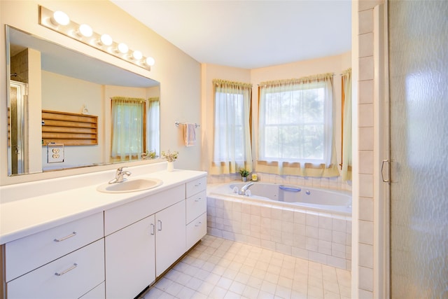 322 Union School Rd, Middletown, NY 10941 - bathroom with vanity, a garden tub, tile patterned flooring, and a shower stall