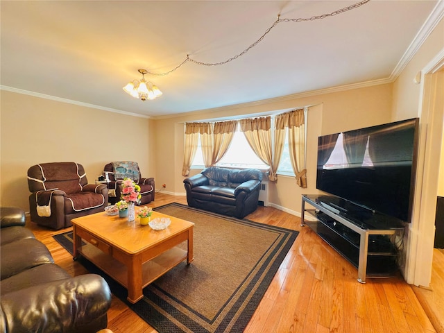 945 Swinton Ave, Bronx, NY 10465 - living room featuring ornamental molding, light wood finished floors, and a chandelier