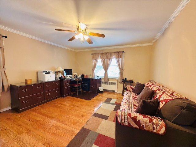 945 Swinton Ave, Bronx, NY 10465 - office area featuring radiator heating unit, light wood-style floors, crown molding, and a ceiling fan