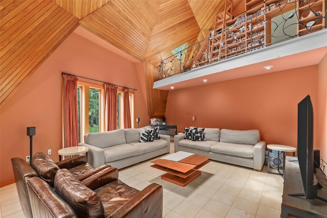295 N Salem Rd, Waccabuc, NY 10597 - tiled living room with high vaulted ceiling and wood ceiling