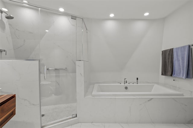 295 N Salem Rd, Waccabuc, NY 10597 - full bathroom featuring a marble finish shower, a garden tub, and recessed lighting