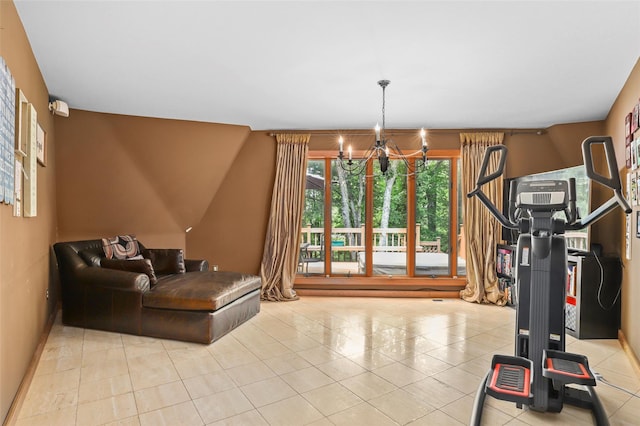 295 N Salem Rd, Waccabuc, NY 10597 - exercise room with a chandelier and tile patterned floors
