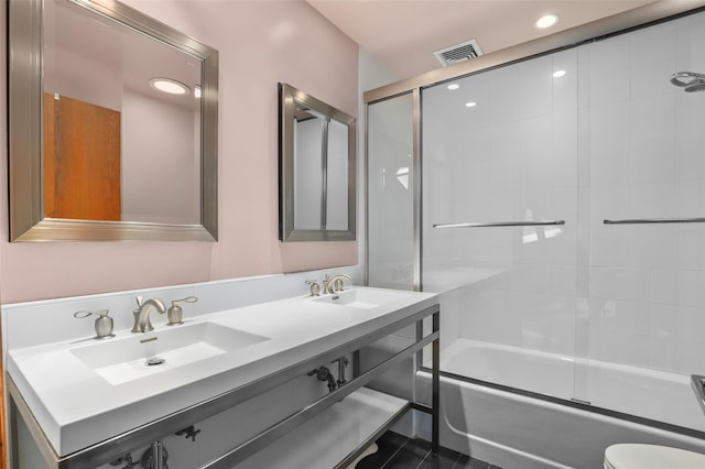 295 N Salem Rd, Waccabuc, NY 10597 - full bath featuring combined bath / shower with glass door, double vanity, and recessed lighting