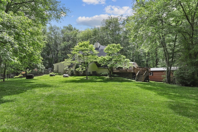 295 N Salem Rd, Waccabuc, NY 10597 - view of green lawn with stairs and a deck
