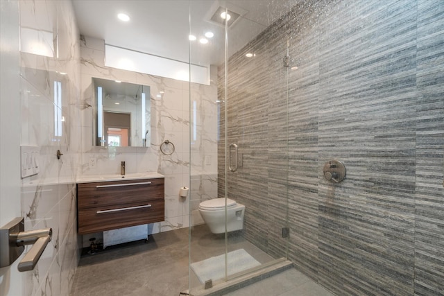 88-37 74th Ave, Glendale, NY 11385 - full bathroom with tile walls, vanity, and a shower stall