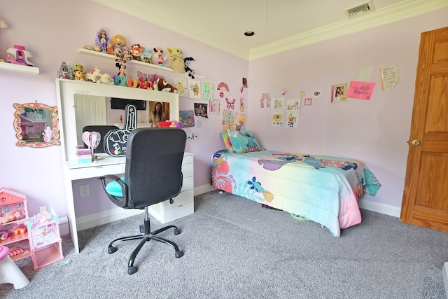 7 Amber Ln, Coram, NY 11727 - carpeted bedroom with ornamental molding and an office area