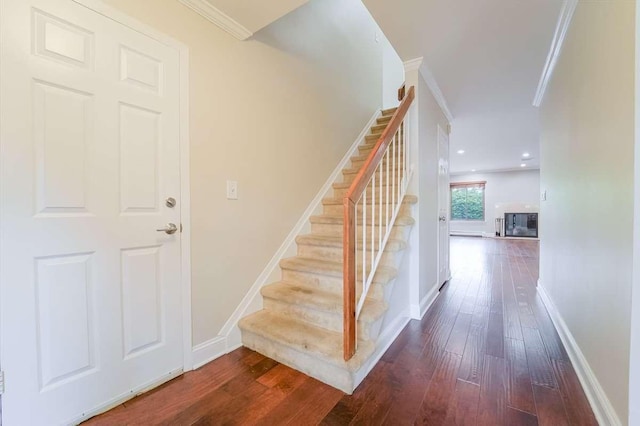 13 Bayberry Ln, Rye Brook, NY 10573 - staircase with wood-type flooring and ornamental molding