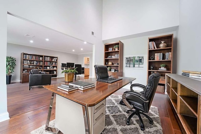 13 Bayberry Ln, Rye Brook, NY 10573 - office featuring wood-type flooring, a high ceiling, and recessed lighting