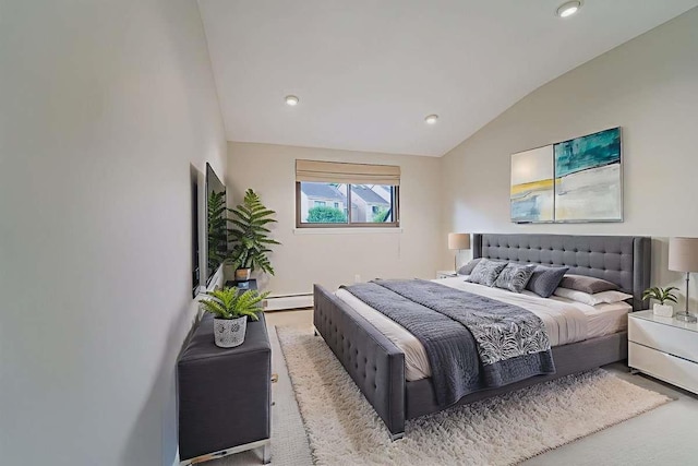 13 Bayberry Ln, Rye Brook, NY 10573 - bedroom featuring lofted ceiling, baseboard heating, recessed lighting, and carpet flooring