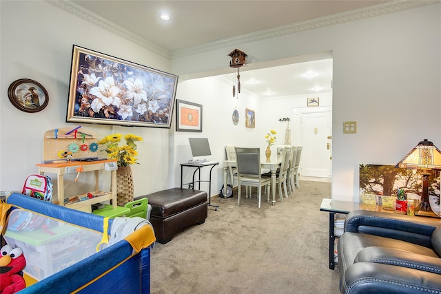 83-85 Woodhaven Blvd Unit 6F, Woodhaven, NY 11421 - carpeted living area with ornamental molding and recessed lighting