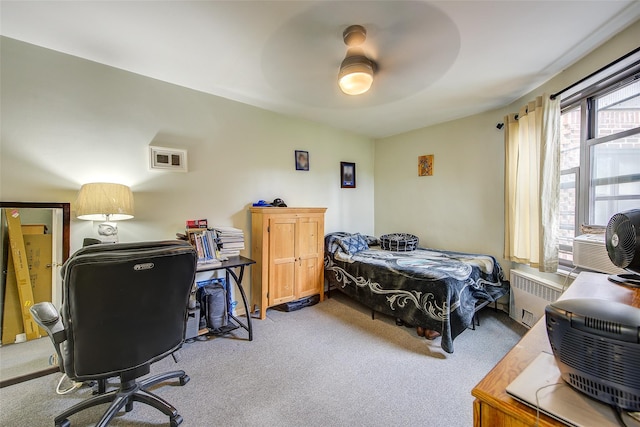 83-85 Woodhaven Blvd Unit 6F, Woodhaven, NY 11421 - bedroom featuring radiator heating unit, carpet floors, an office area, and a ceiling fan