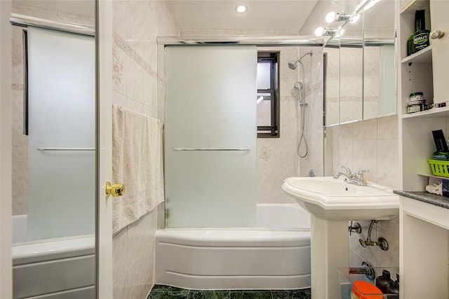 83-85 Woodhaven Blvd Unit 6F, Woodhaven, NY 11421 - full bath with tile walls, shower / bathtub combination, and recessed lighting
