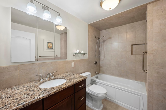 26 W Broadway Unit 405, Long Beach, NY 11561 - full bathroom featuring vanity, bathtub / shower combination, and tile walls
