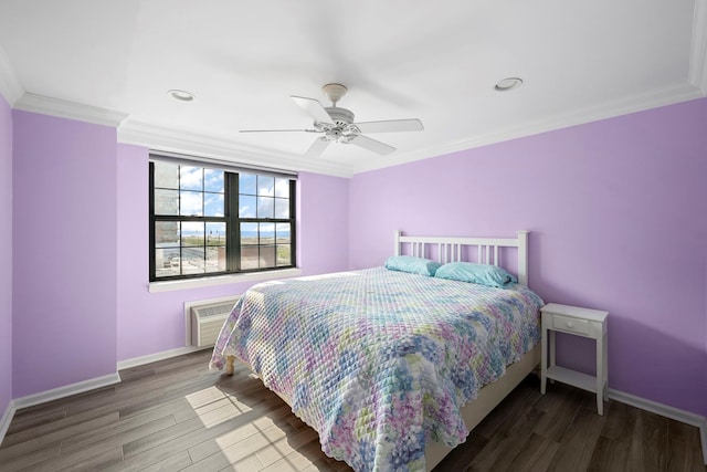 26 W Broadway Unit 405, Long Beach, NY 11561 - bedroom featuring wood finished floors, crown molding, ceiling fan, recessed lighting, and a wall mounted AC