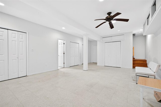 18 Jenkins Ct, Ossining, NY 10562 - unfurnished bedroom featuring multiple closets, recessed lighting, ceiling fan, and tile patterned floors