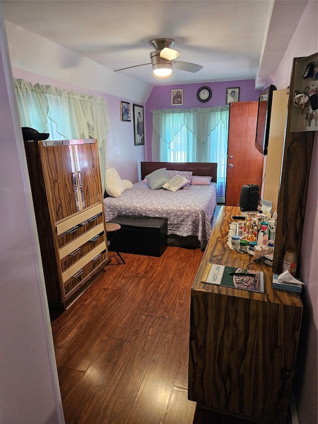1430 Gipson St, Far Rockaway, NY 11691 - bedroom featuring wood finished floors, lofted ceiling, and ceiling fan