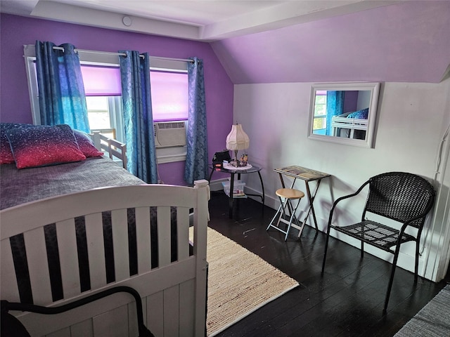 1430 Gipson St, Far Rockaway, NY 11691 - bedroom with wood finished floors, multiple windows, vaulted ceiling, and cooling unit