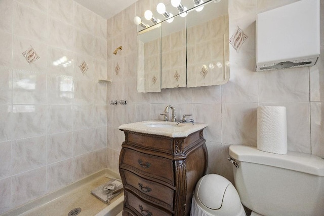 214-04 18th Ave, Bayside, NY 11360 - full bath featuring a tile shower, vanity, and tile walls