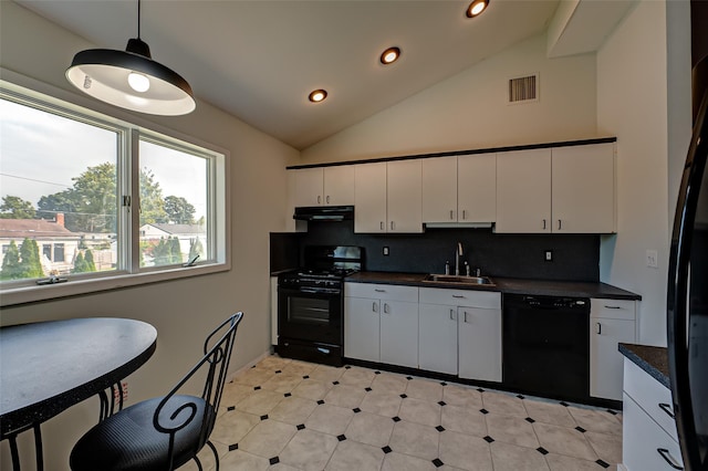 21 Clifford Blvd, Hauppauge, NY 11788 - kitchen with black appliances, ventilation hood, dark countertops, recessed lighting, and decorative backsplash