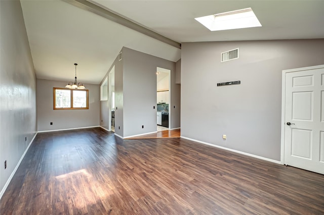 21 Clifford Blvd, Hauppauge, NY 11788 - empty room featuring a chandelier, dark wood-style floors, and a skylight