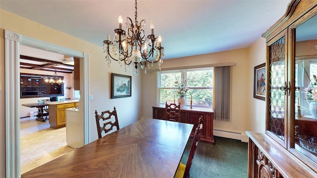 109 Lester Dr, Tappan, NY 10983 - dining area featuring a baseboard heating unit and a chandelier
