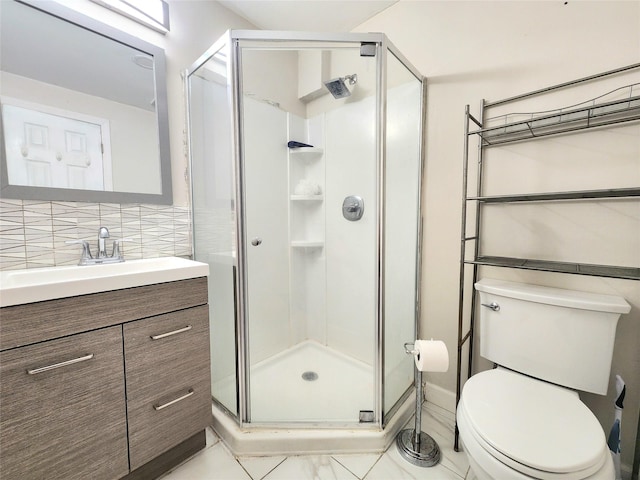 756 Bohemia Pkwy, Sayville, NY 11782 - bathroom featuring a shower stall, vanity, and decorative backsplash