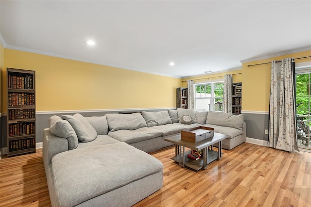 97 Hillcrest Ln, Peekskill, NY 10566 - living room featuring ornamental molding, light wood-type flooring, and recessed lighting