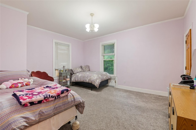 1020 New Mcneil Ave, Lawrence, NY 11559 - bedroom featuring a chandelier, carpet flooring, and crown molding