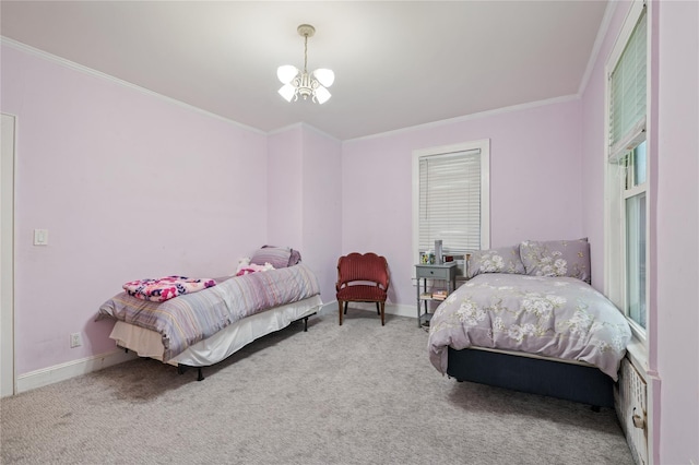 1020 New Mcneil Ave, Lawrence, NY 11559 - bedroom featuring a chandelier, carpet floors, and crown molding