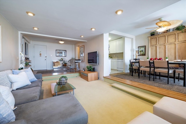 522 Shore Rd Unit 4Kk, Long Beach, NY 11561 - living room with carpet floors, ceiling fan, and recessed lighting