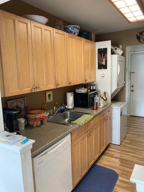 24 Village Park Dr Unit 3F, Fishkill, NY 12524 - kitchen featuring white dishwasher, light brown cabinets, and light wood-type flooring