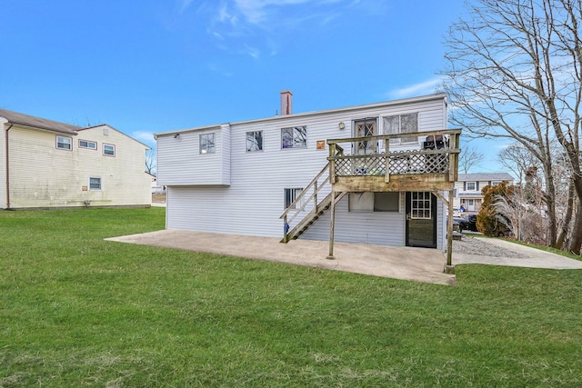 15 Bart Dr, Selden, NY 11784 - rear view of property with a patio area, a yard, a wooden deck, and stairs