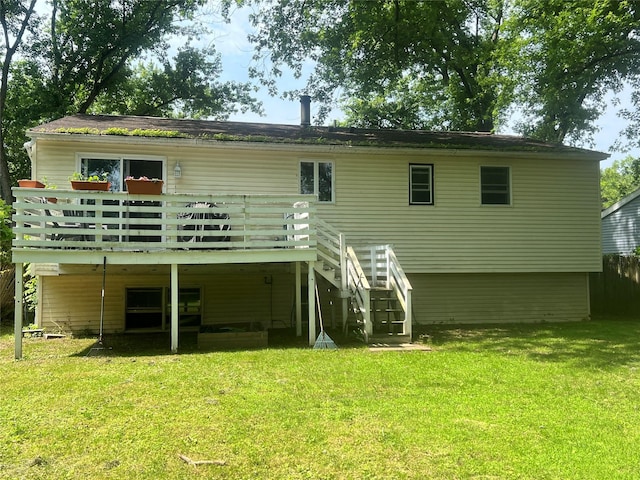4 Meadow Ct, High Falls, NY 12440 - back of house with stairway, a wooden deck, and a lawn