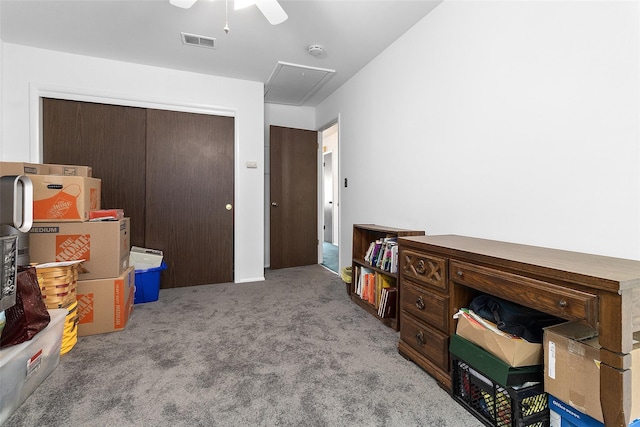 84 Molly Pitcher Ln Unit H, Yorktown Heights, NY 10598 - carpeted bedroom featuring attic access, a closet, and a ceiling fan