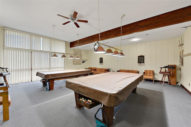 84 Molly Pitcher Ln Unit H, Yorktown Heights, NY 10598 - rec room featuring billiards table, ceiling fan, and carpet