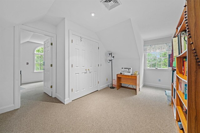 24 Hampton Ct, Wallkill, NY 12589 - carpeted bedroom featuring lofted ceiling, multiple windows, a closet, and an office area