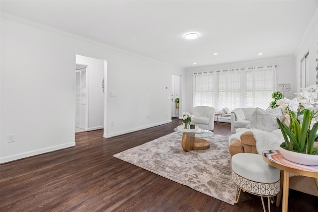 4 Westbrook Dr, Cortlandt Manor, NY 10567 - living area featuring ornamental molding, dark wood-style flooring, and recessed lighting